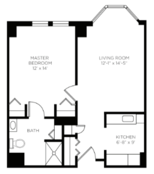 image of a one bedroom floorplan